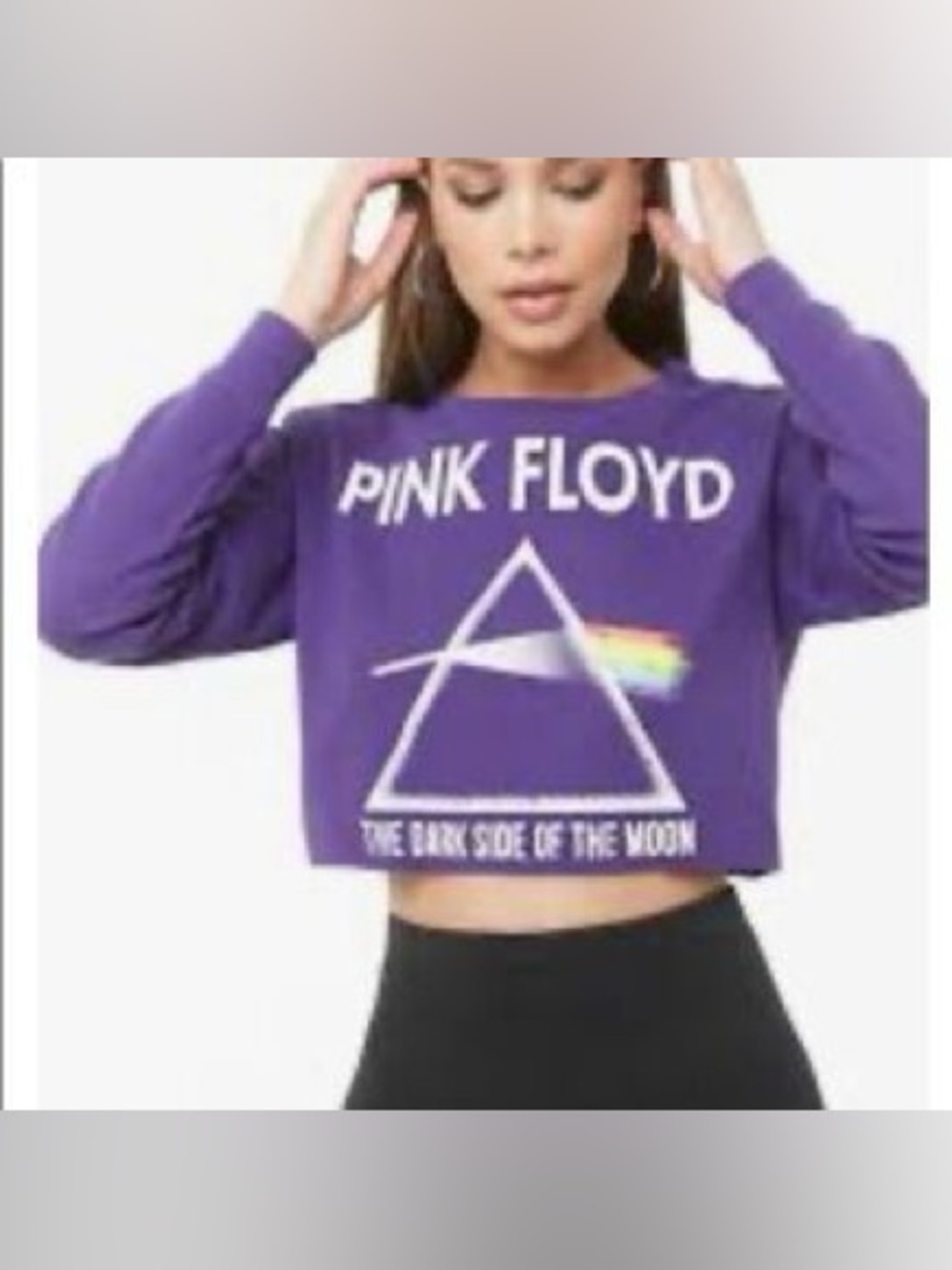 Pink Floyd Dark Side of the Moon Purple Crop Top Long Sleeve Rock Band Tee Prism